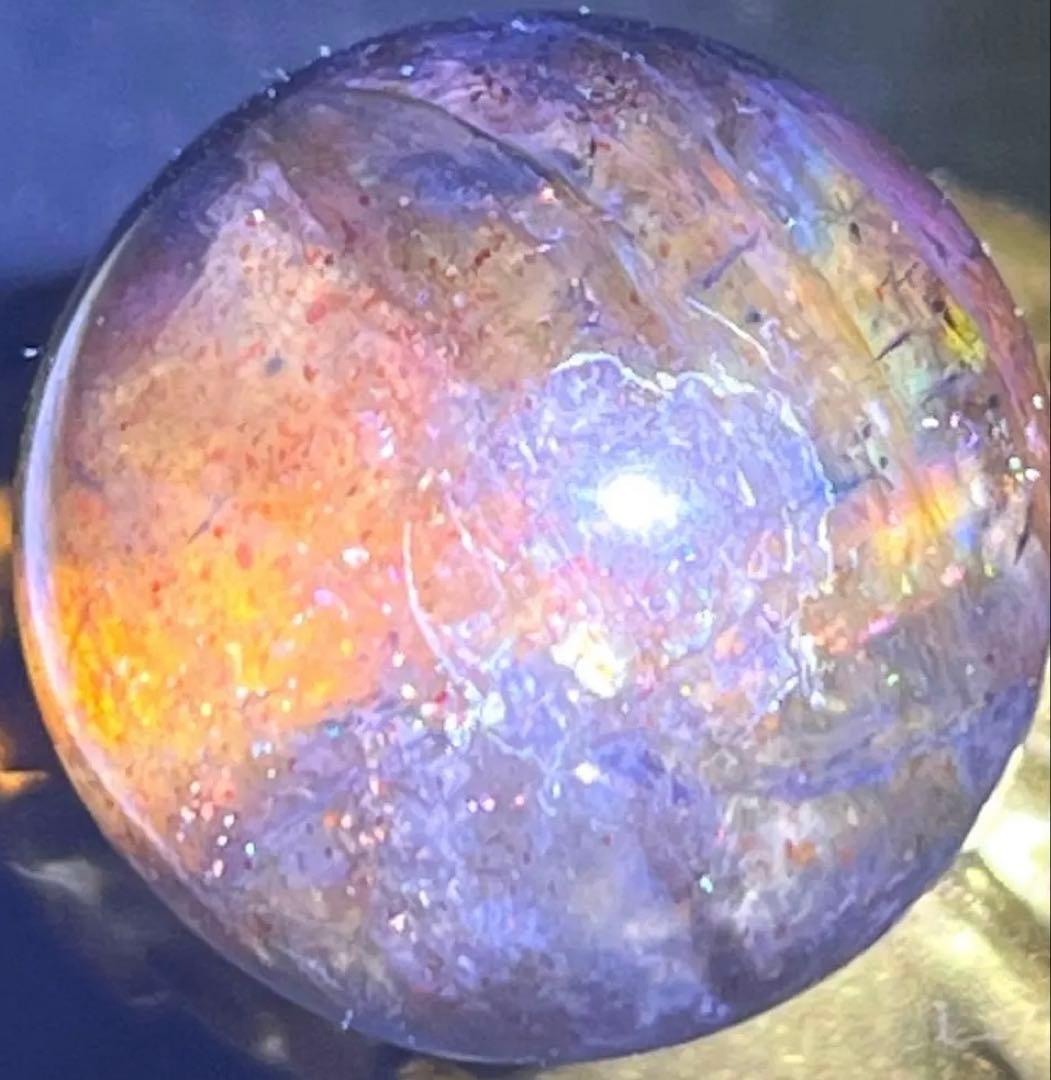 希少 高品質 アイオライトサンストーン スフィア　天然石　丸玉　バイカラー　宇宙