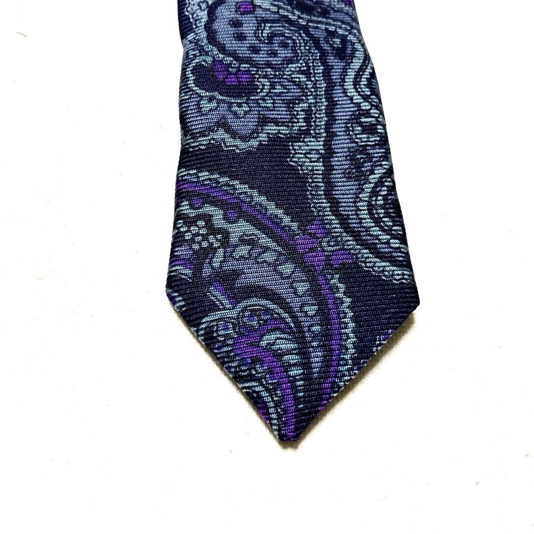エトロ ETRO ペイズリー 植物柄 パープル 紫 シルク 高級 ネクタイ