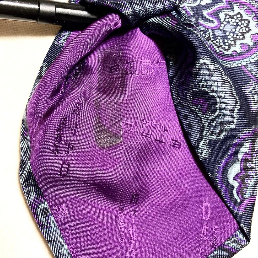 エトロ ETRO ペイズリー 植物柄 パープル 紫 シルク 高級 ネクタイ