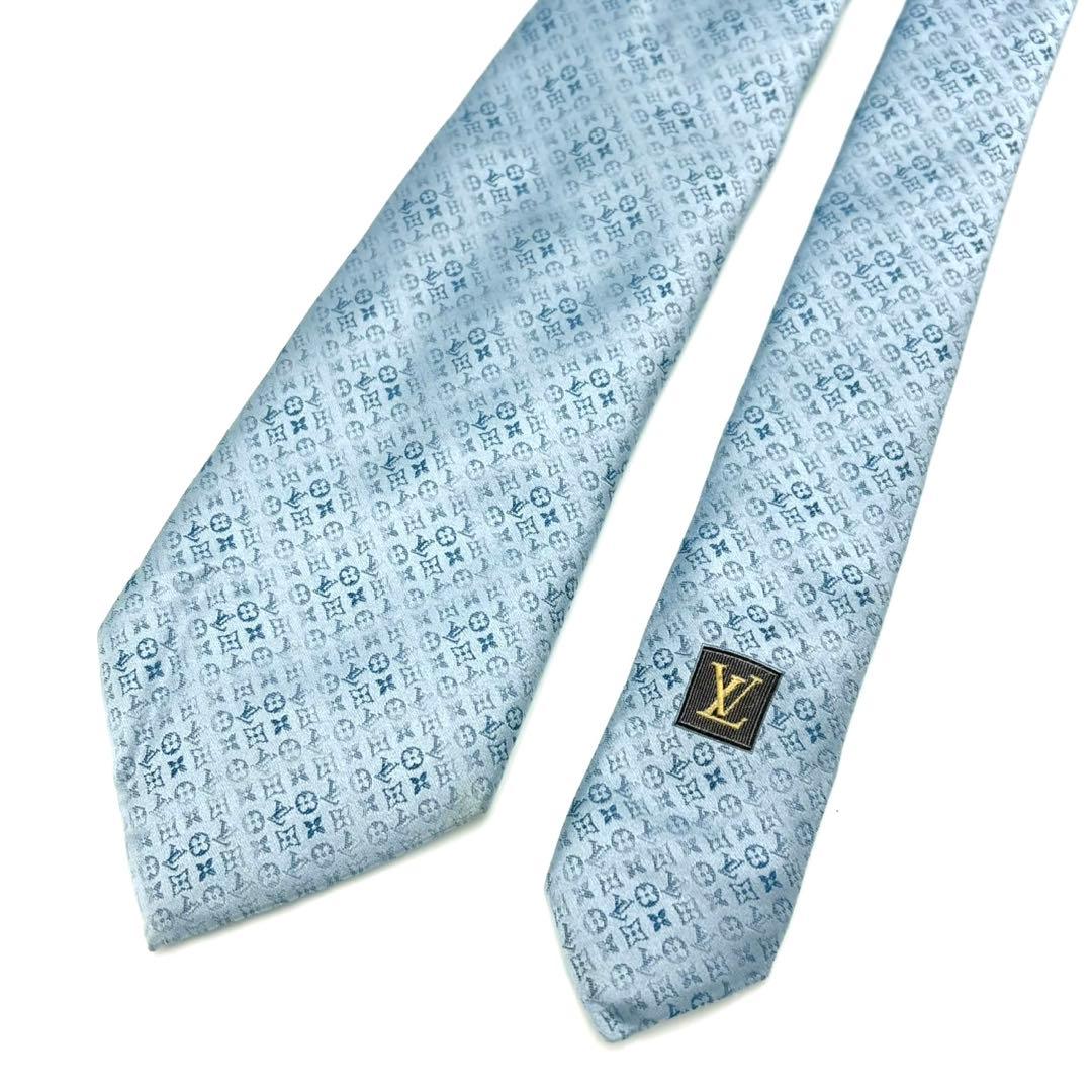 LOUIS VUITTON ルイヴィトン ネクタイ モノグラム 水色 総柄