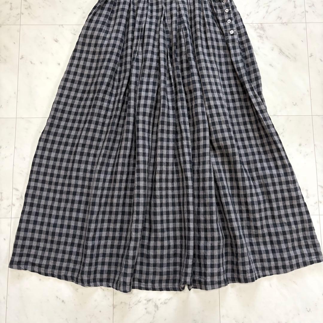 極美品✨ビアズリー　リネン ギンガム キャミワンピース　マキシ丈　麻100%