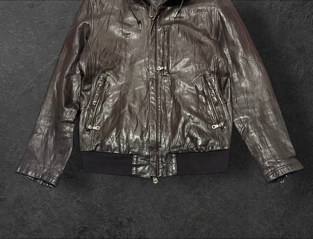 00s【archive】 sheep leather hoodie BLACK