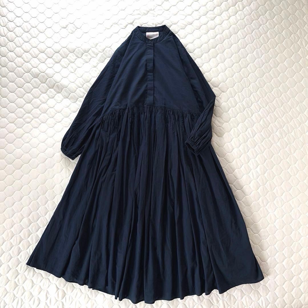 【美品】BEARDSLEY ギャザーワンピース　ネイビー　サイズ1