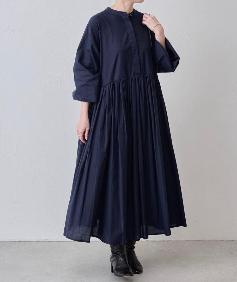 【美品】BEARDSLEY ギャザーワンピース　ネイビー　サイズ1