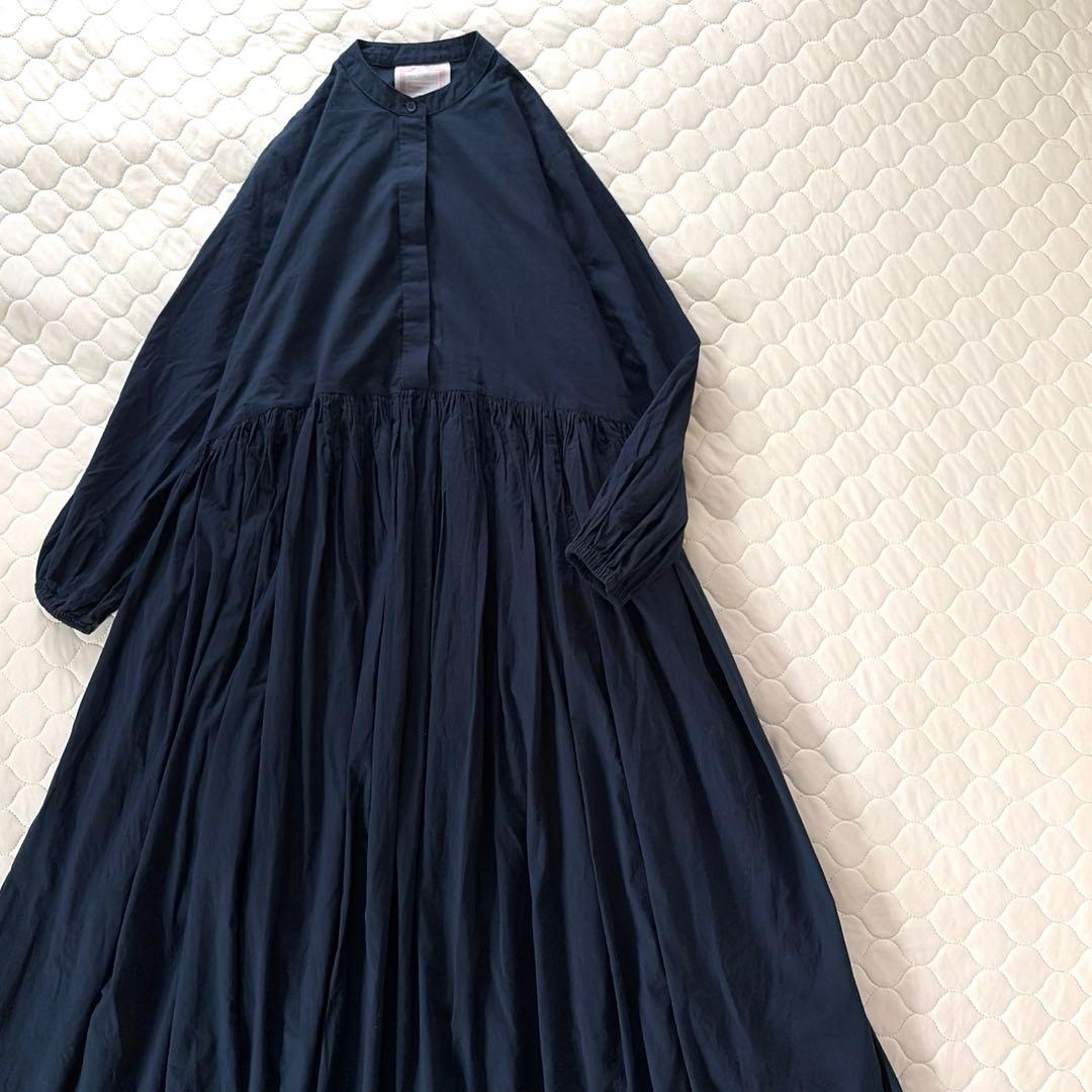 【美品】BEARDSLEY ギャザーワンピース　ネイビー　サイズ1