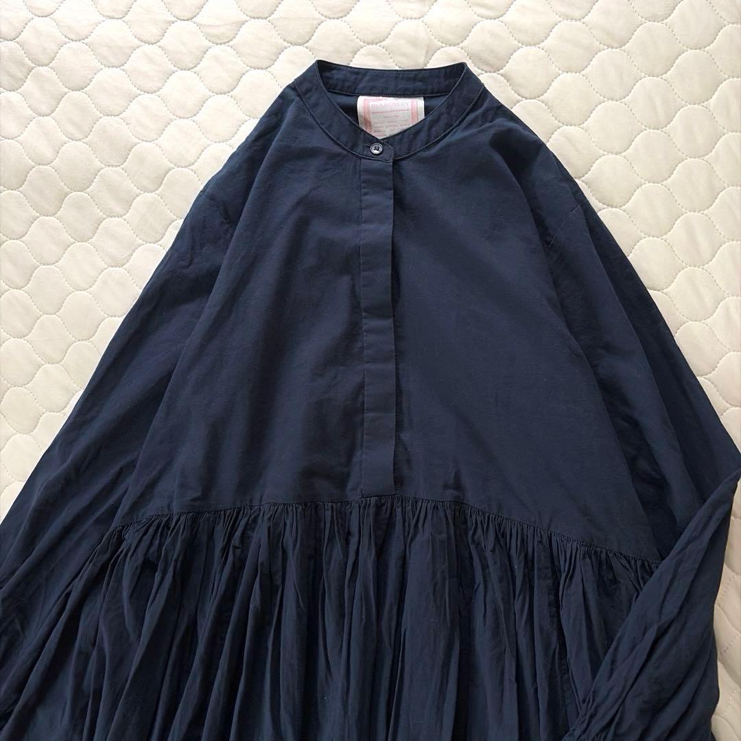 【美品】BEARDSLEY ギャザーワンピース　ネイビー　サイズ1