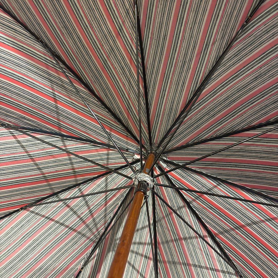 希少 未使用 東京モンブラン 絹100% ストライプ長傘 晴雨兼用 日本製 和傘