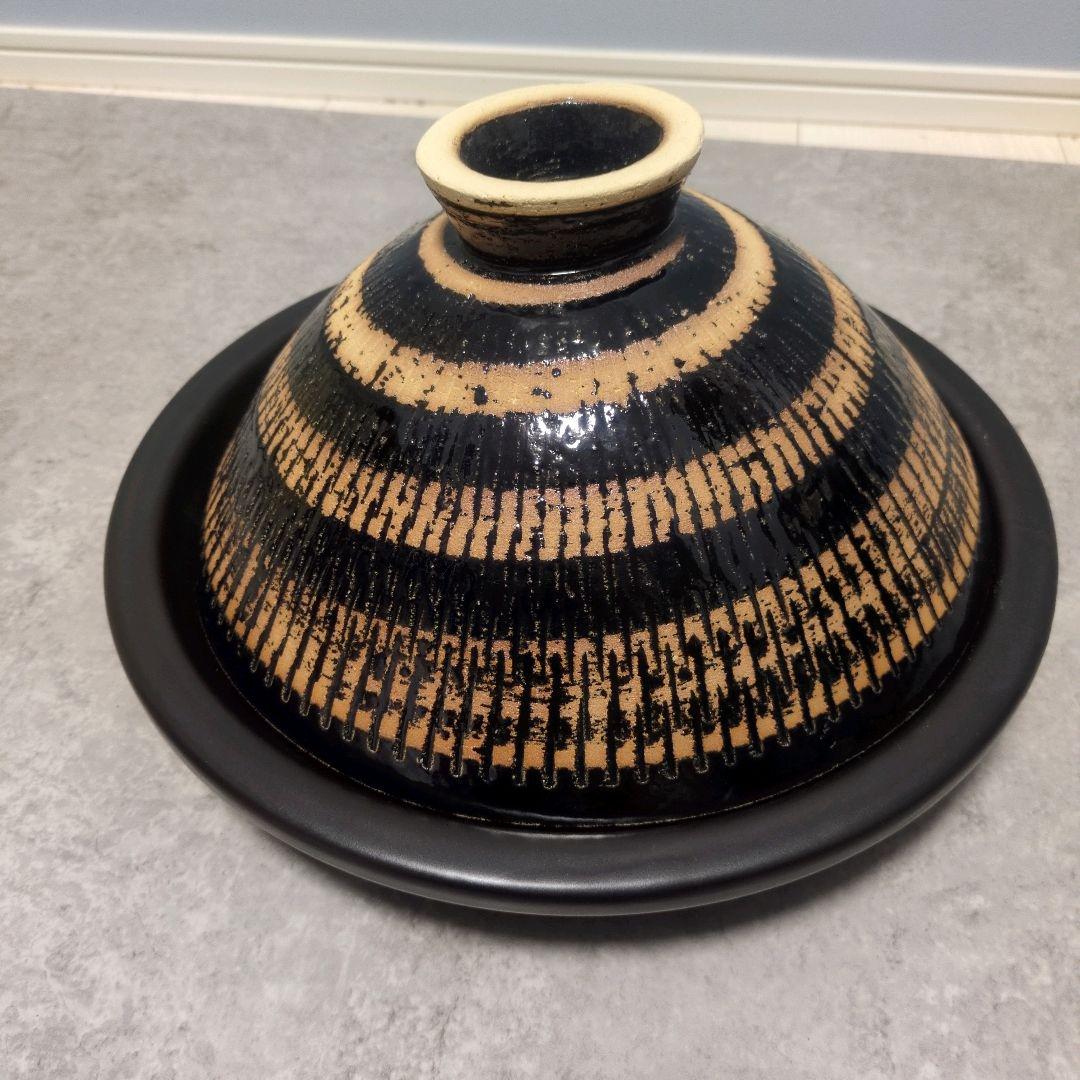 【美品】長谷園 ふっくらさん黒らく　サイズ（大）
