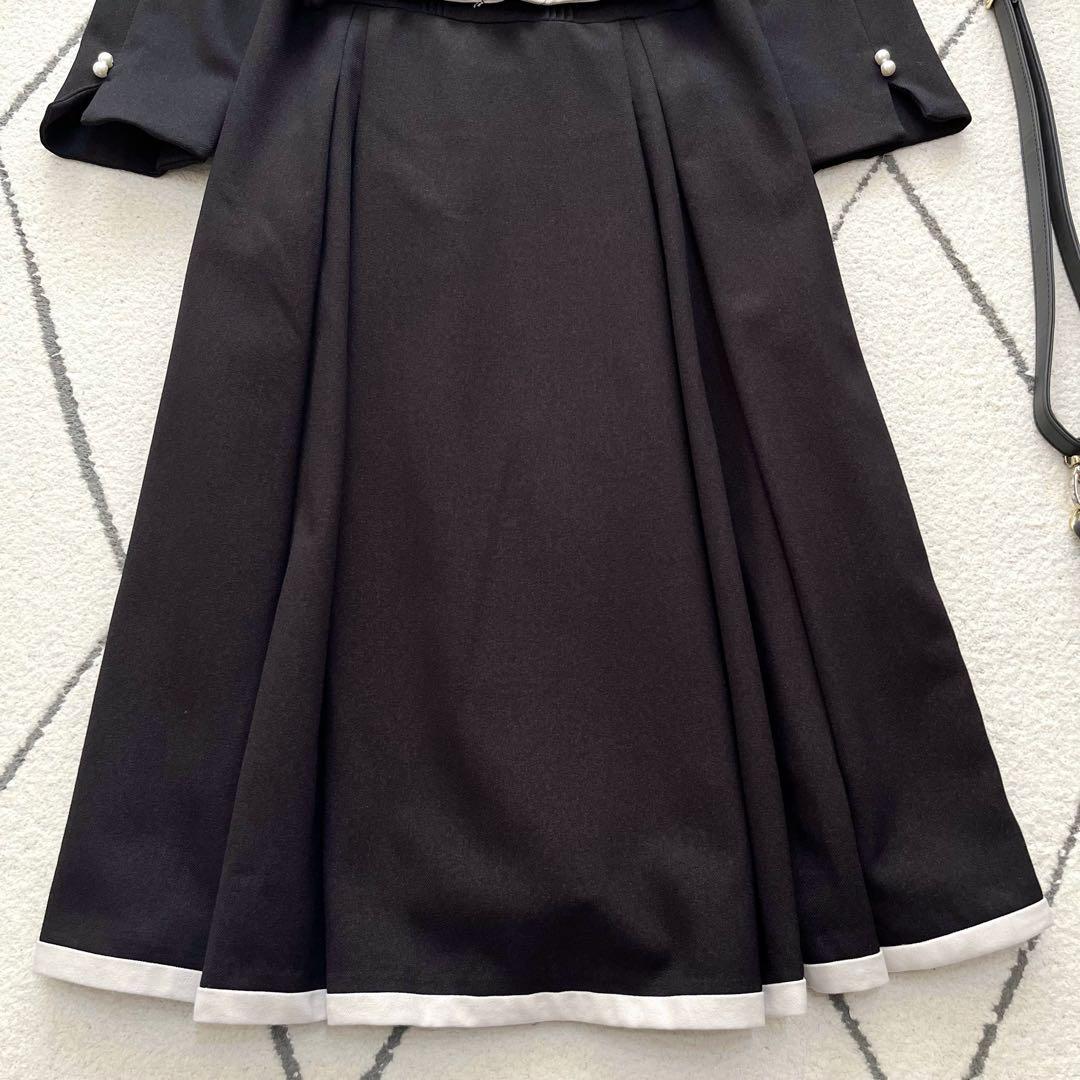 【美品】ジャスグリッティー バイカラー フレアワンピース ベルト 長袖 パール