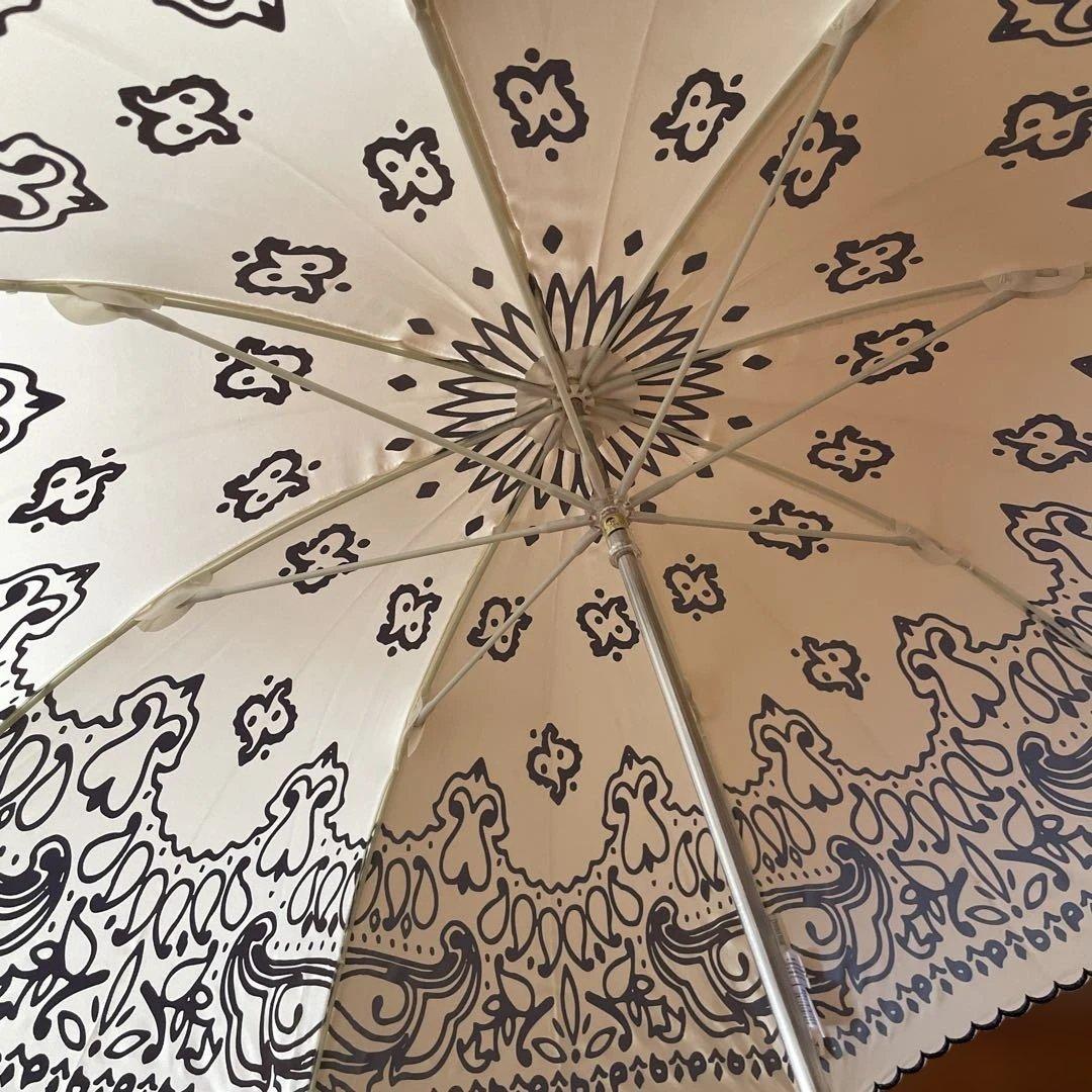 美品 バンダナ柄日傘 ペイズリー 晴雨兼用傘 ブルー
