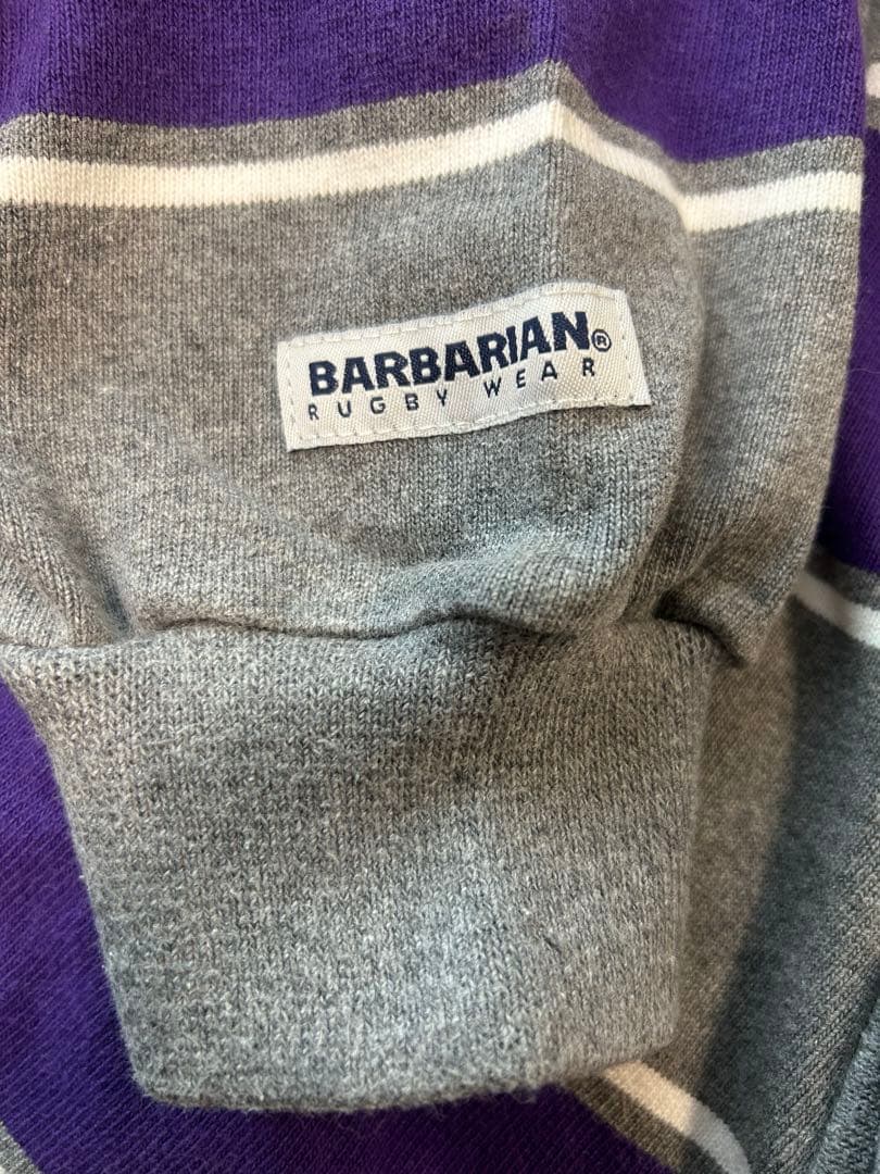 バーバリアン　BARBARIAN ラガーシャツ　XL グレー　パープル