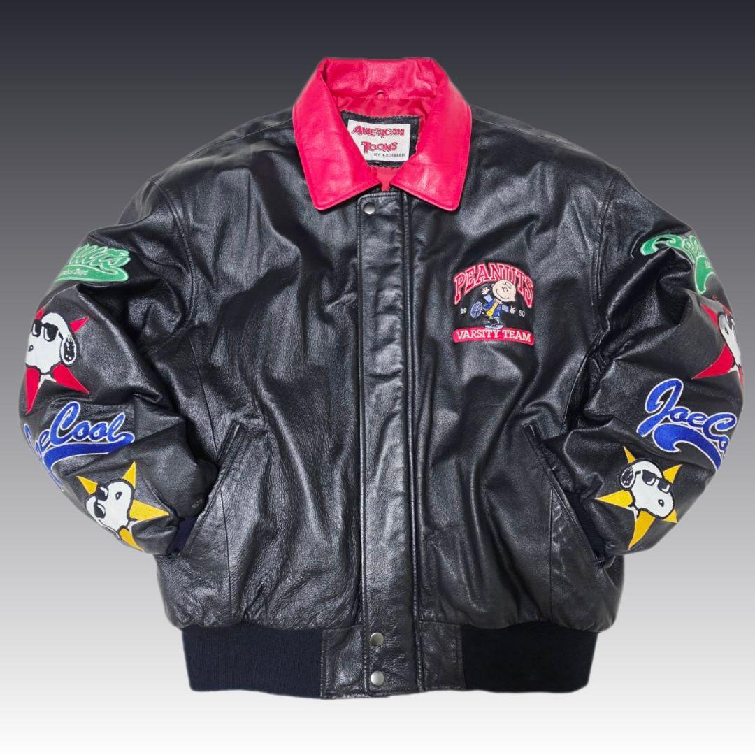 希少 90s American Toons スヌーピー 本革 レザージャケットL