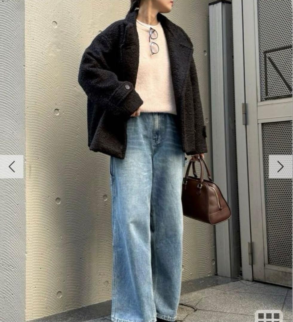 fredy emue フレディエミュ　ループシャギー　スタンドカラーコート　黒