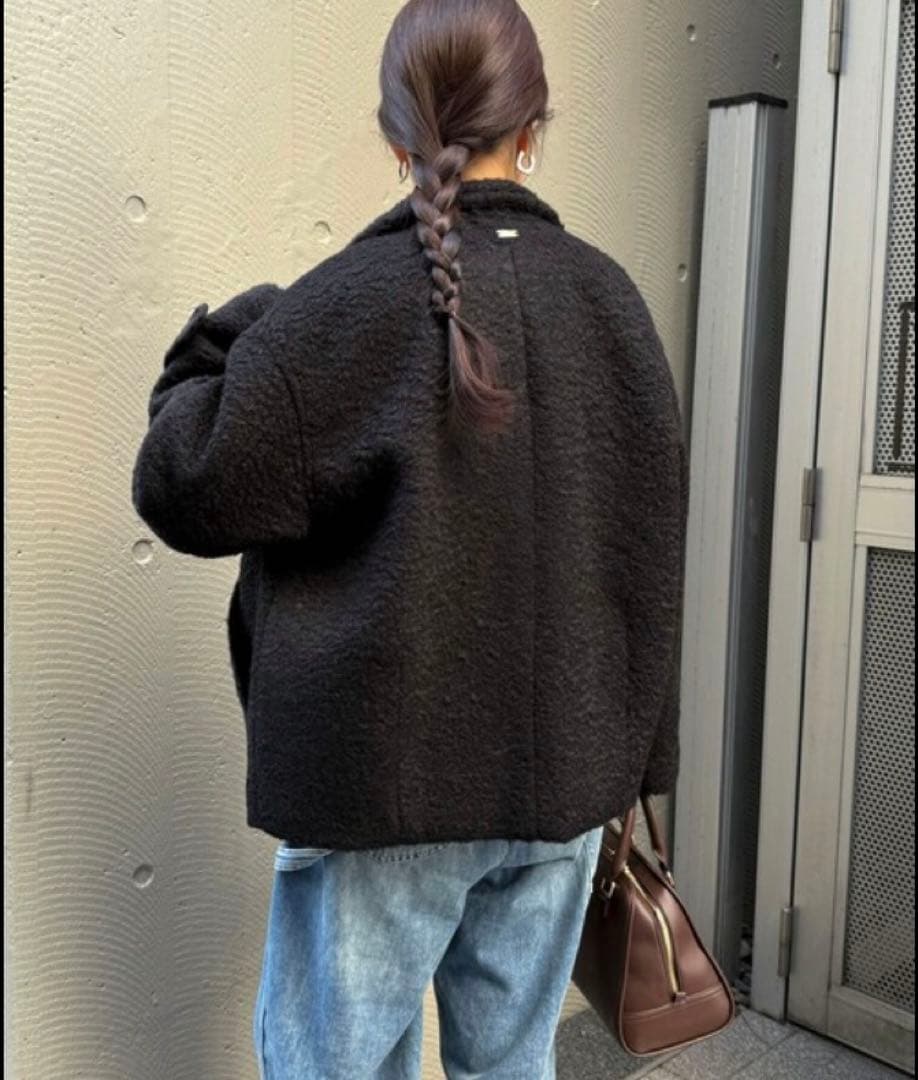fredy emue フレディエミュ　ループシャギー　スタンドカラーコート　黒