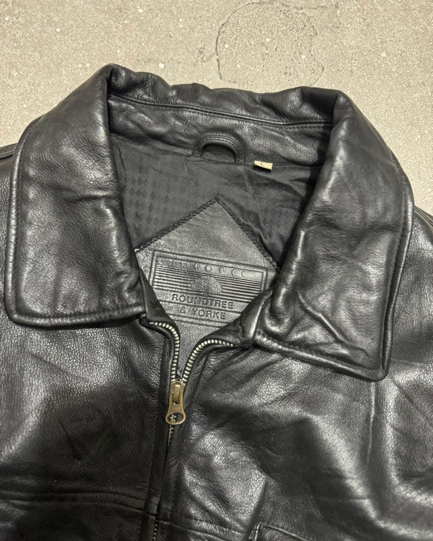 90s ブラック レザースポーツジャケット 本革 ビンテージ 古着