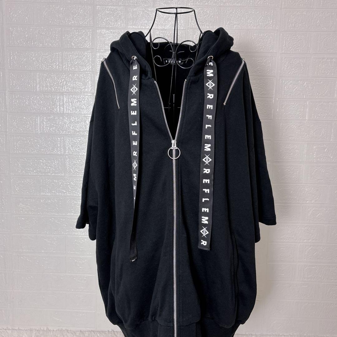 美品 ✨ REFLEM パーカー うさ耳 肩あき 半袖 ジップアップ 黒 地雷系