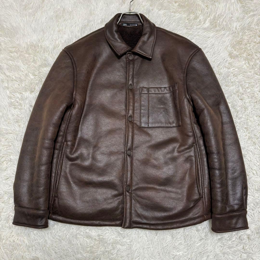 極美品　未使用級　ZARA ザラ　ダブルフェイスオーバーシャツ　裏ボア　ブラウン