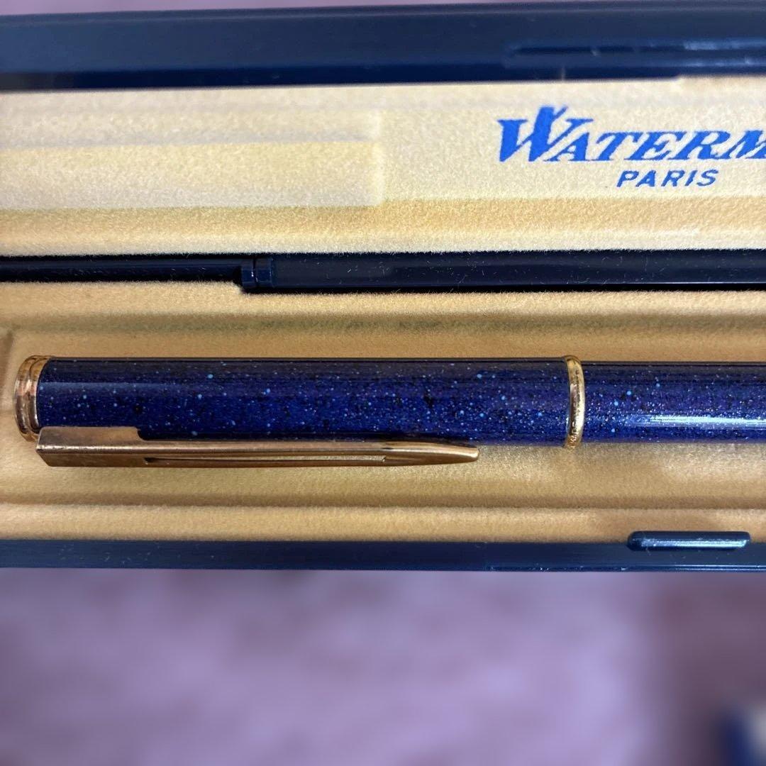 Waterman 青色 万年筆 ペン先18Kインクカートリッジ　ケース付き