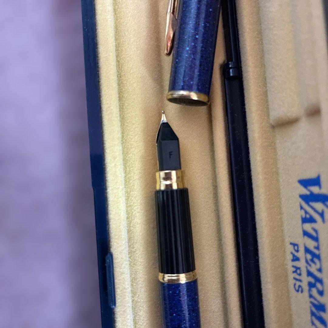 Waterman 青色 万年筆 ペン先18Kインクカートリッジ　ケース付き