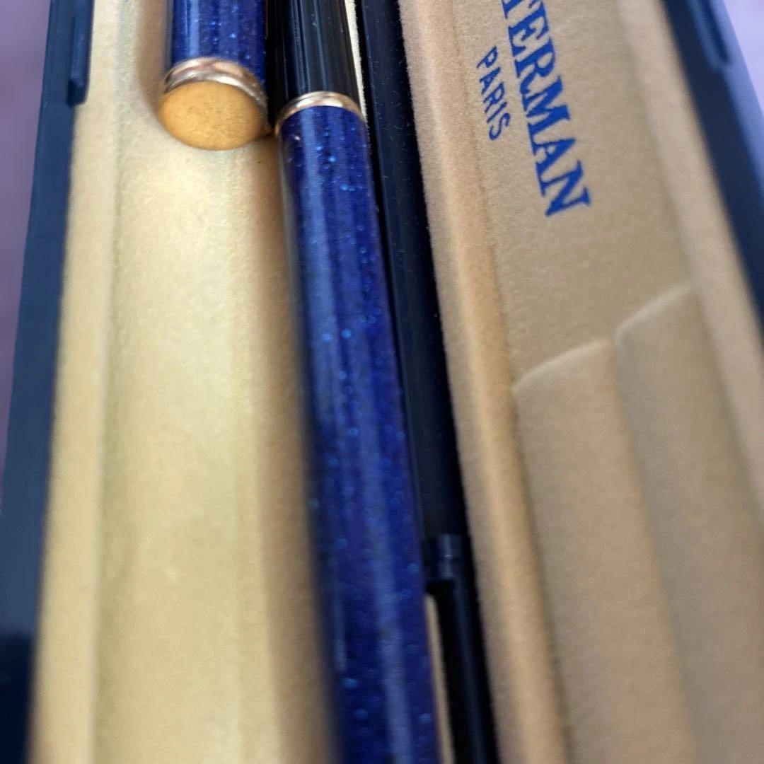 Waterman 青色 万年筆 ペン先18Kインクカートリッジ　ケース付き