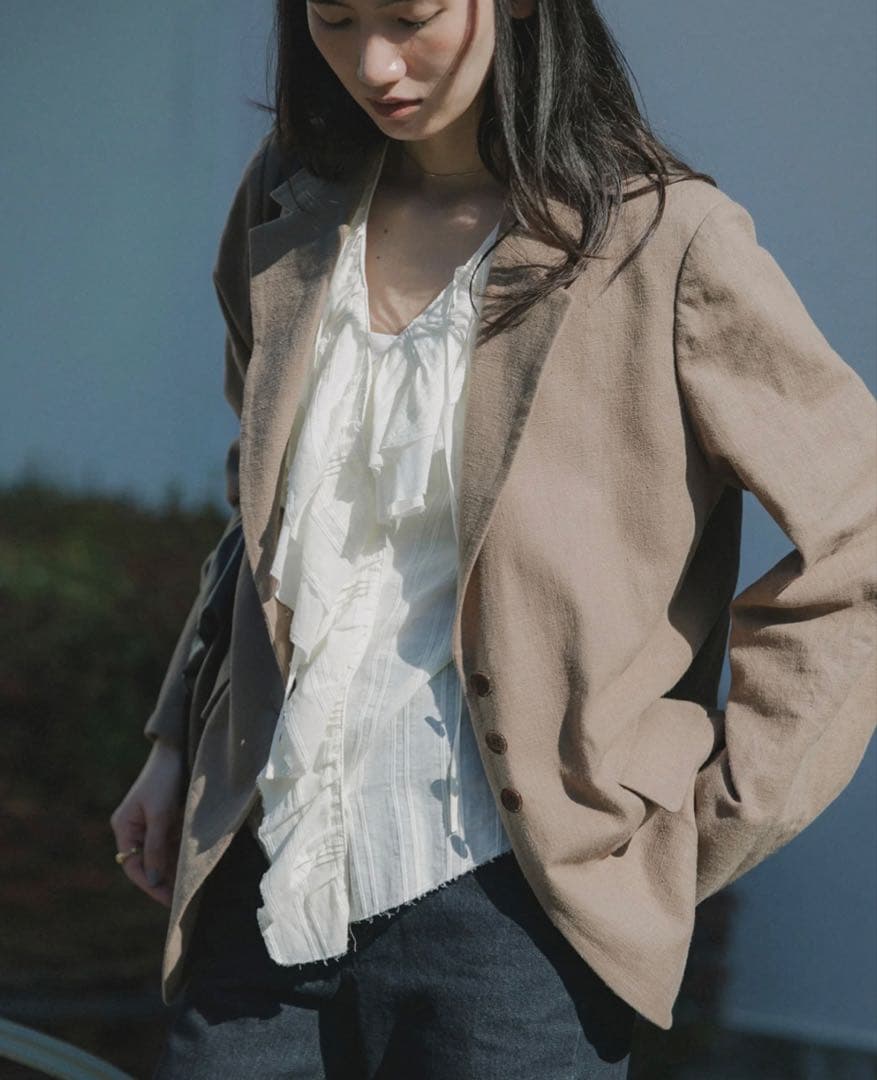 crewre コットンリネンシングルジャケット サイズ1 sand brown