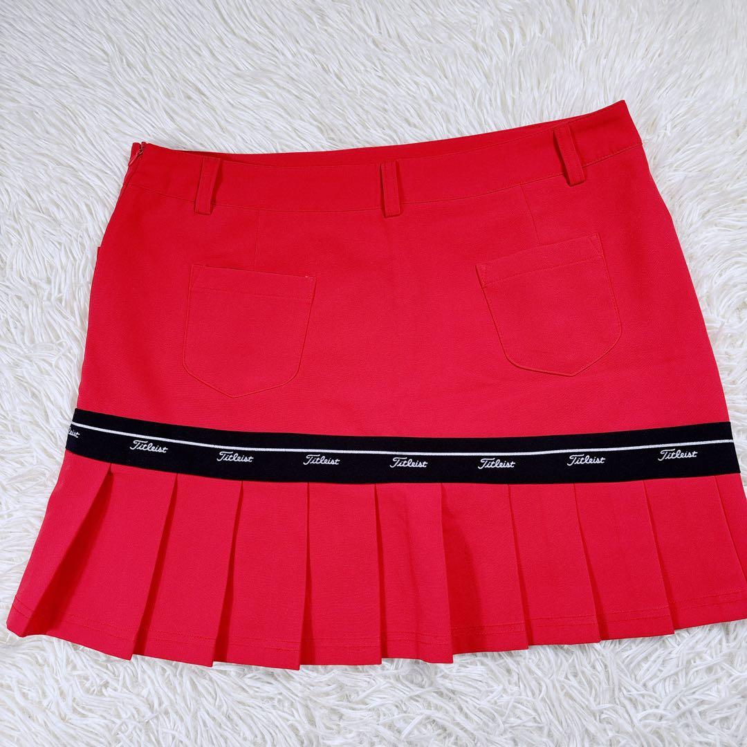 【レディースXXL⭐️極美品】タイトリスト　ゴルフスカート　赤　ラインロゴ　大きめ