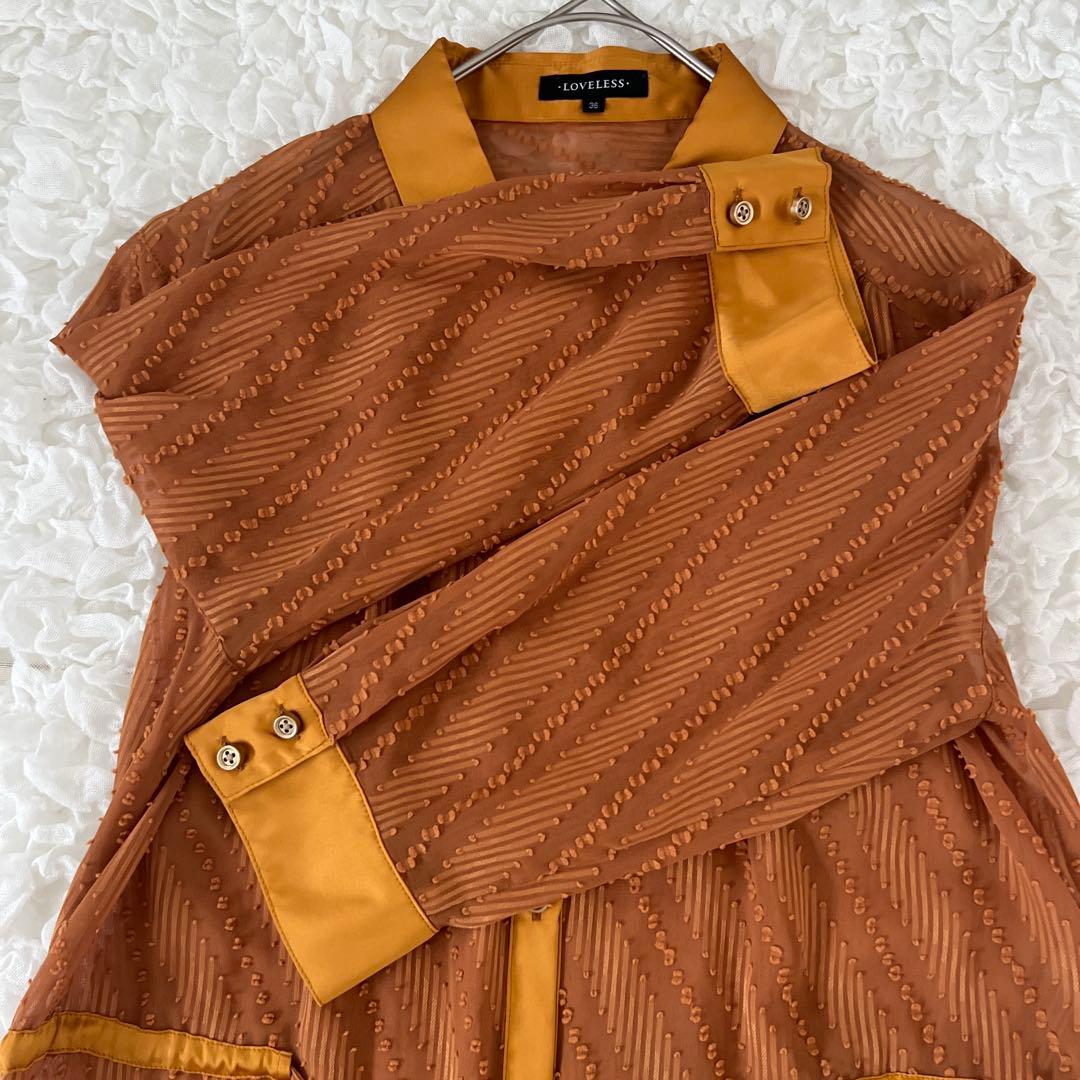 ラブレス　撥水シアーシャツドレス　ロングシャツワンピース　2way 七分袖　S
