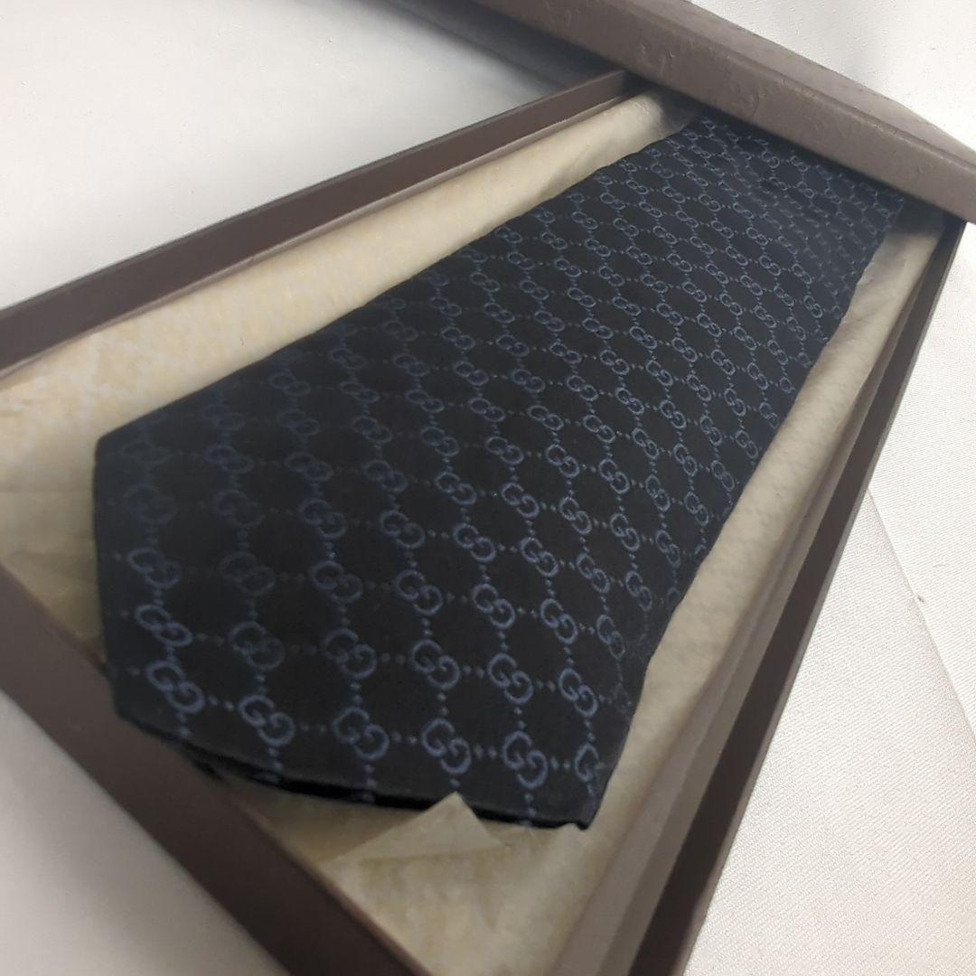 【美品】GUCCI グッチ GG柄 ロゴ 総柄 ネクタイ ブラック系