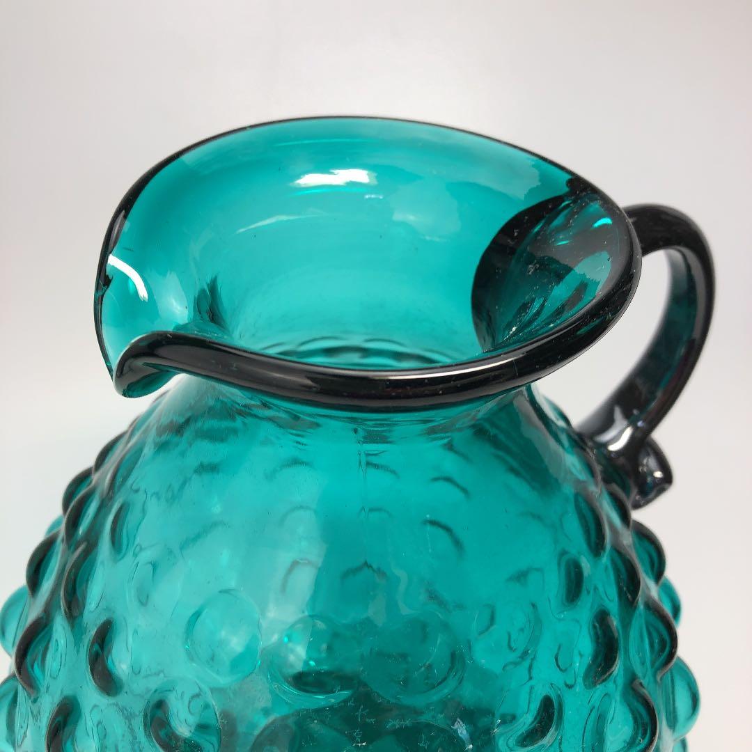 レトロなガラス器✳︎水差し・花瓶・ピッチャー　ハンドメイド　グリーン