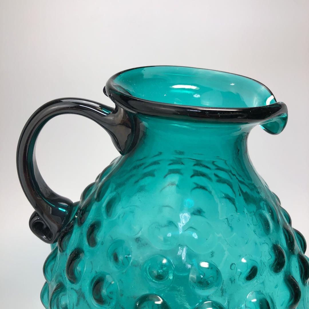 レトロなガラス器✳︎水差し・花瓶・ピッチャー　ハンドメイド　グリーン