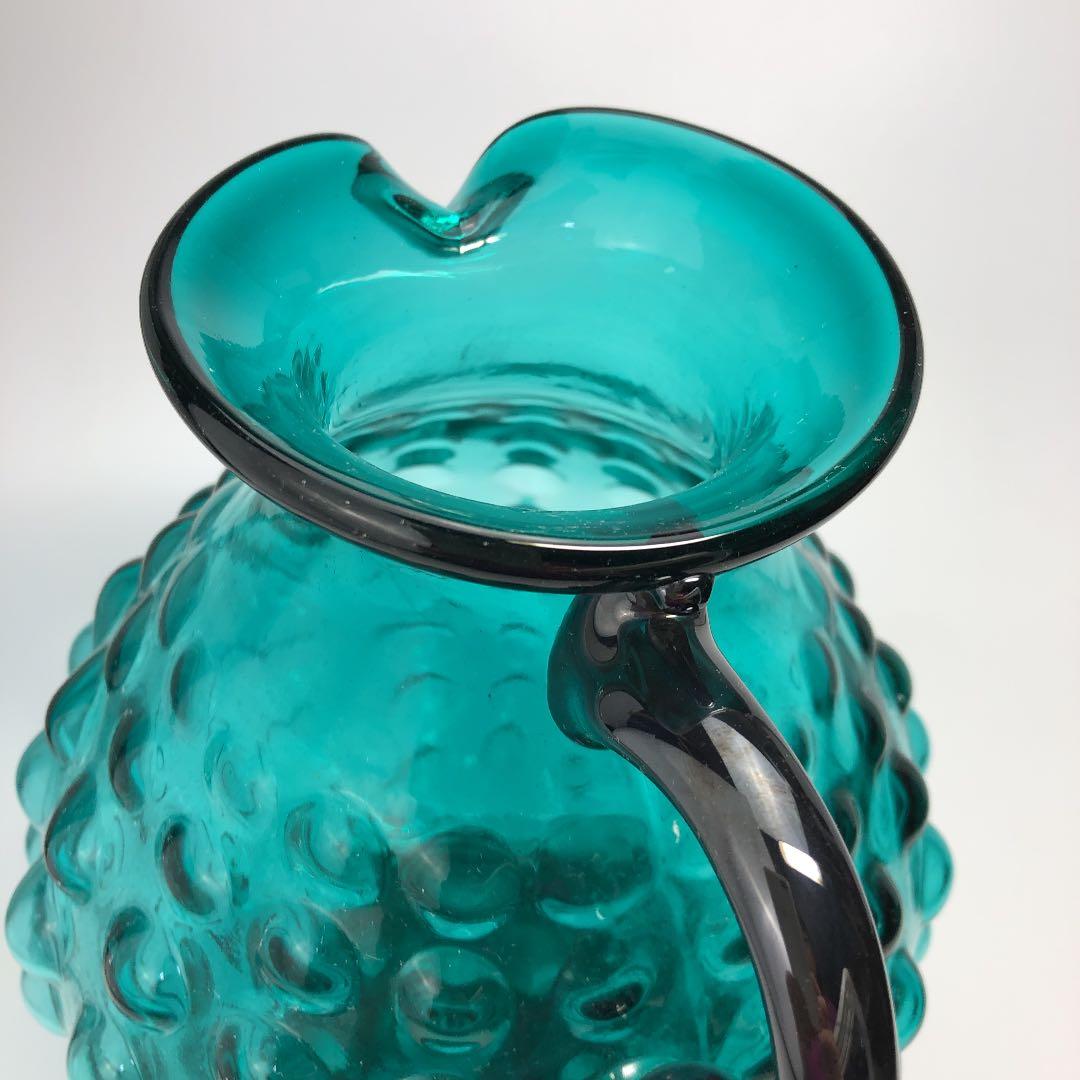 レトロなガラス器✳︎水差し・花瓶・ピッチャー　ハンドメイド　グリーン