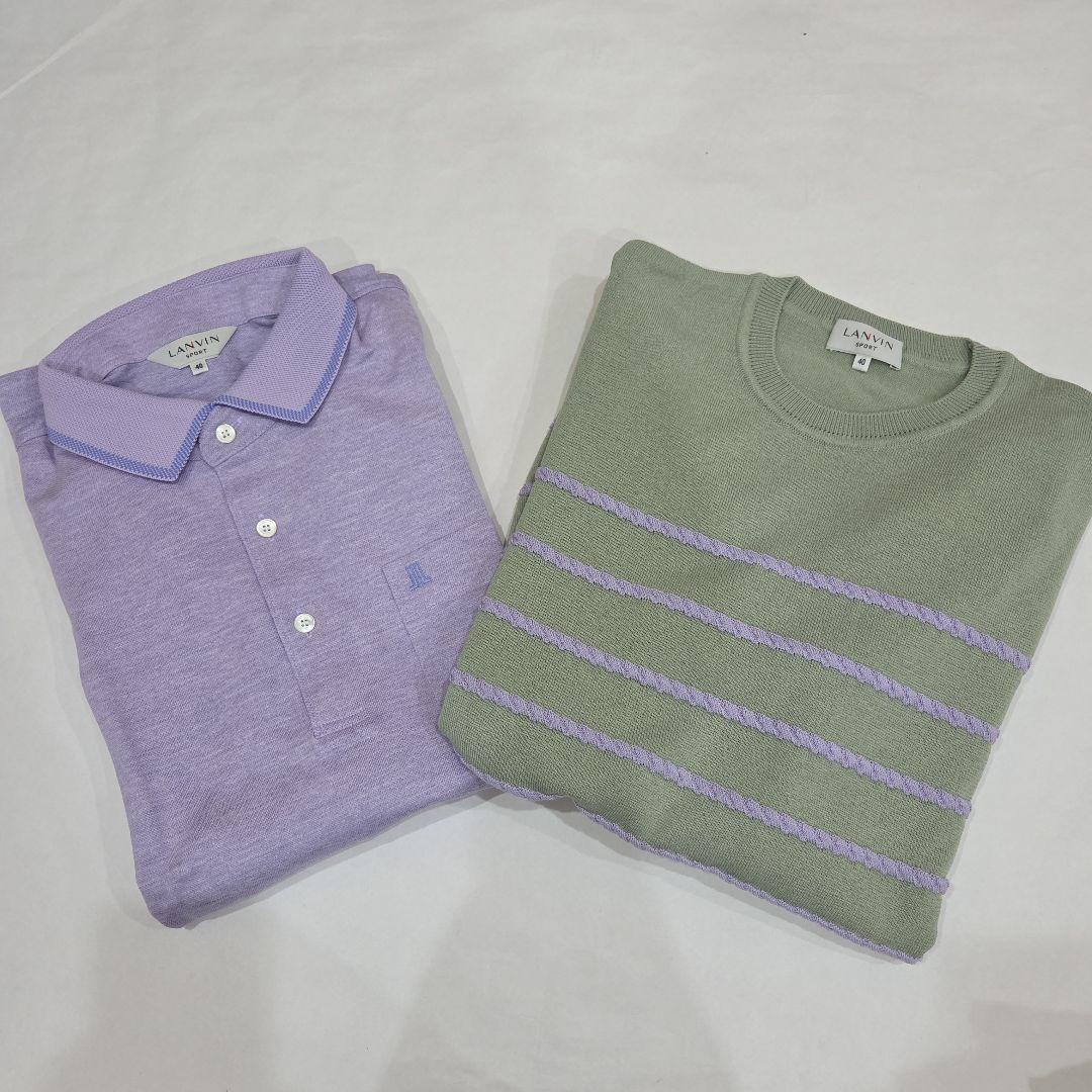 未使用タグ無LANVIN SPORT ラベンダー長袖ポロ40&綿春セーター 40