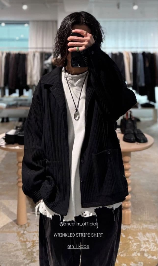 ANCELLM WRINKLED STRIPE SHIRT BLACK サイズ2