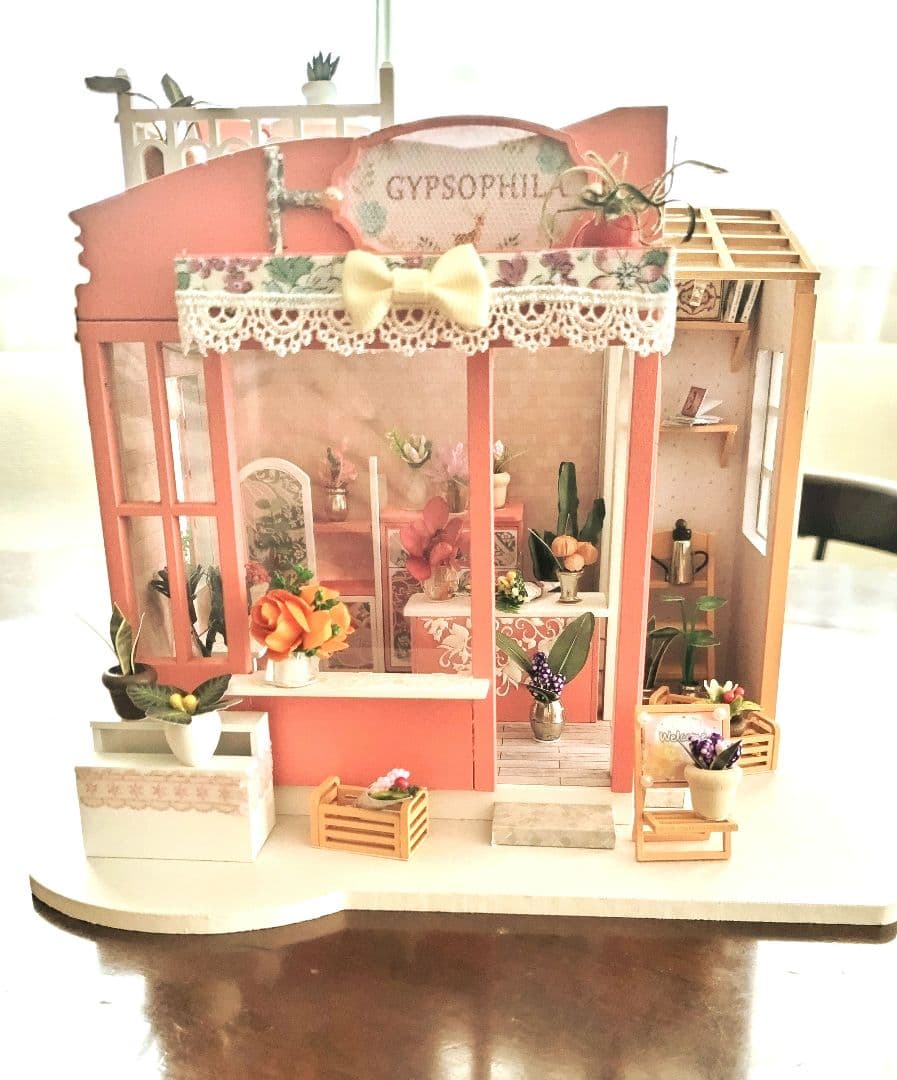 *完成品*ドールハウス お花屋さん 前面開閉 屋上テラス フラワー 防塵