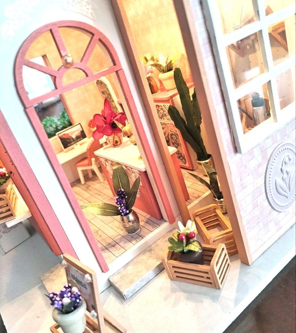 *完成品*ドールハウス お花屋さん 前面開閉 屋上テラス フラワー 防塵