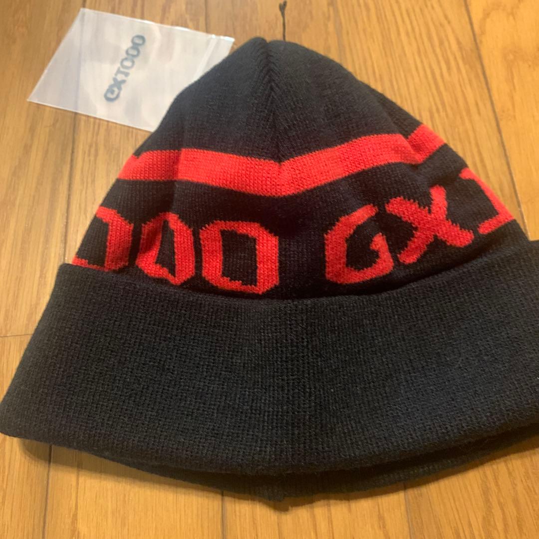 新品GX1000 ロゴニットキャップビーニー黒x赤ジーエックス スケートボード