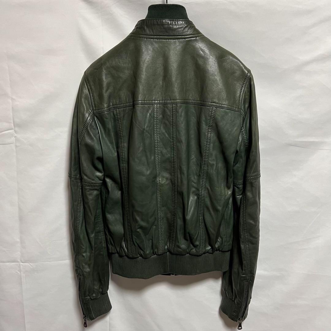D&G ドルガバ 本革ライダースジャケット モスグリーン サイズ 48