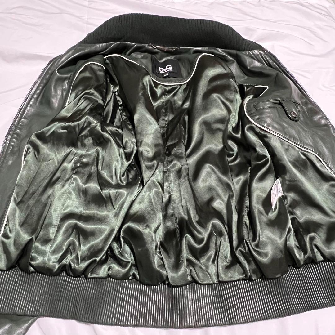 D&G ドルガバ 本革ライダースジャケット モスグリーン サイズ 48