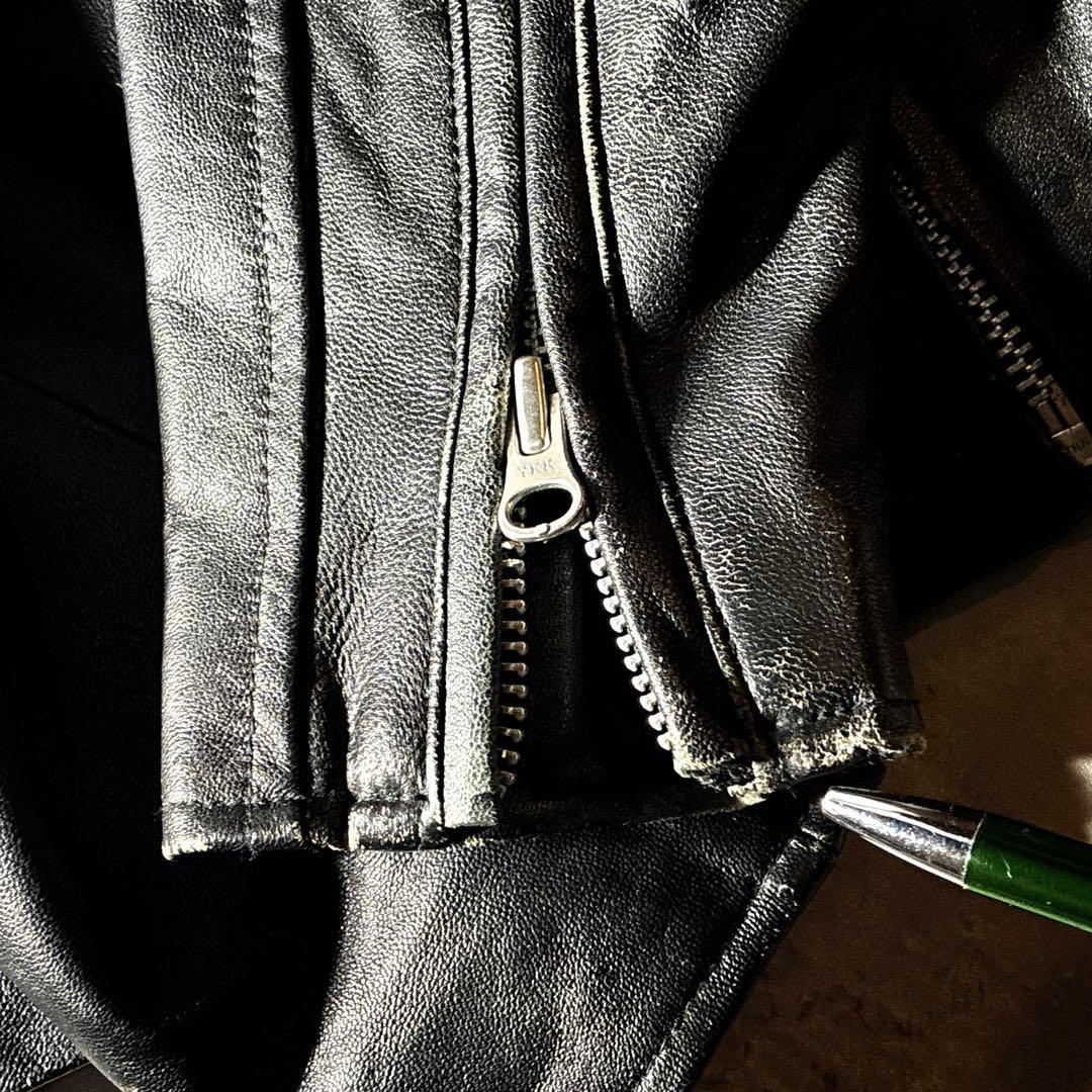希少Lサイズ　ロゴ刺繍　schott シングルライダース ラムレザー 羊革　黒