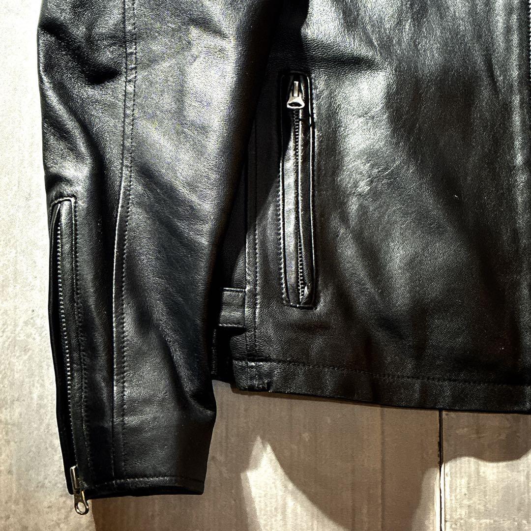 希少Lサイズ　ロゴ刺繍　schott シングルライダース ラムレザー 羊革　黒