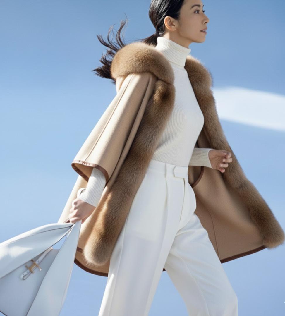 極美品★AGNONA★ミンク★ファー★カシミヤ100★ケープコート