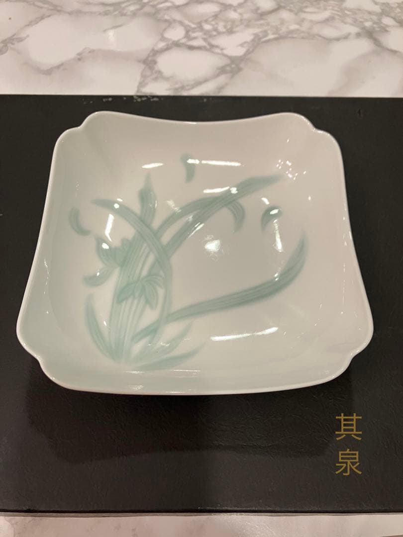 【稀少廃番品】青白磁花彫　銘々皿　有田焼　其泉窯　五客