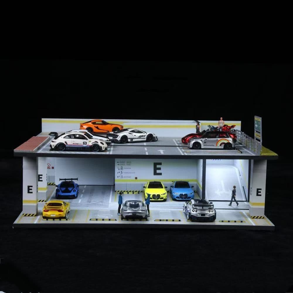 1/64スケールミニカー用地下駐車場ジオラマ LED ライト点灯 車模展示ベース