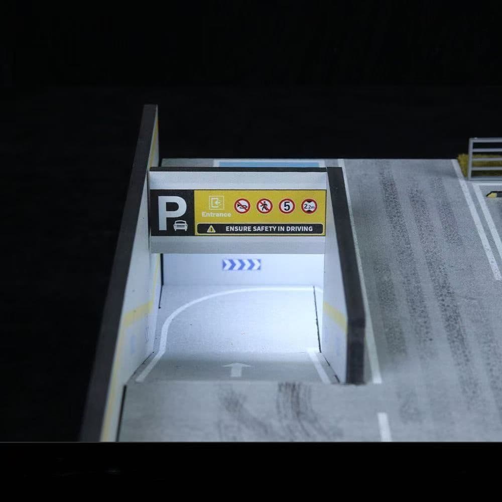 1/64スケールミニカー用地下駐車場ジオラマ LED ライト点灯 車模展示ベース