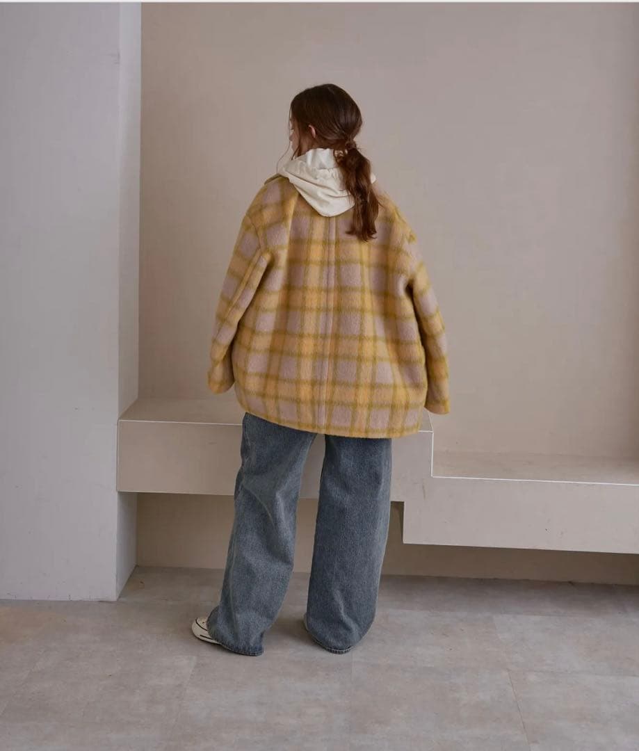 pinue シャギーチェックコート（YELLOW）