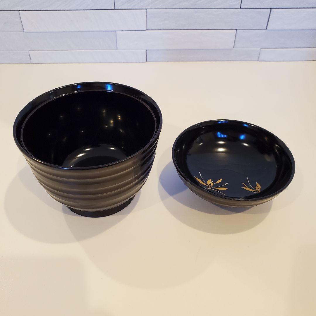 ​【未使用品】溜塗 ろくろ目 小吸物椀 5客セット 内蘭蒔絵 木質 共箱入