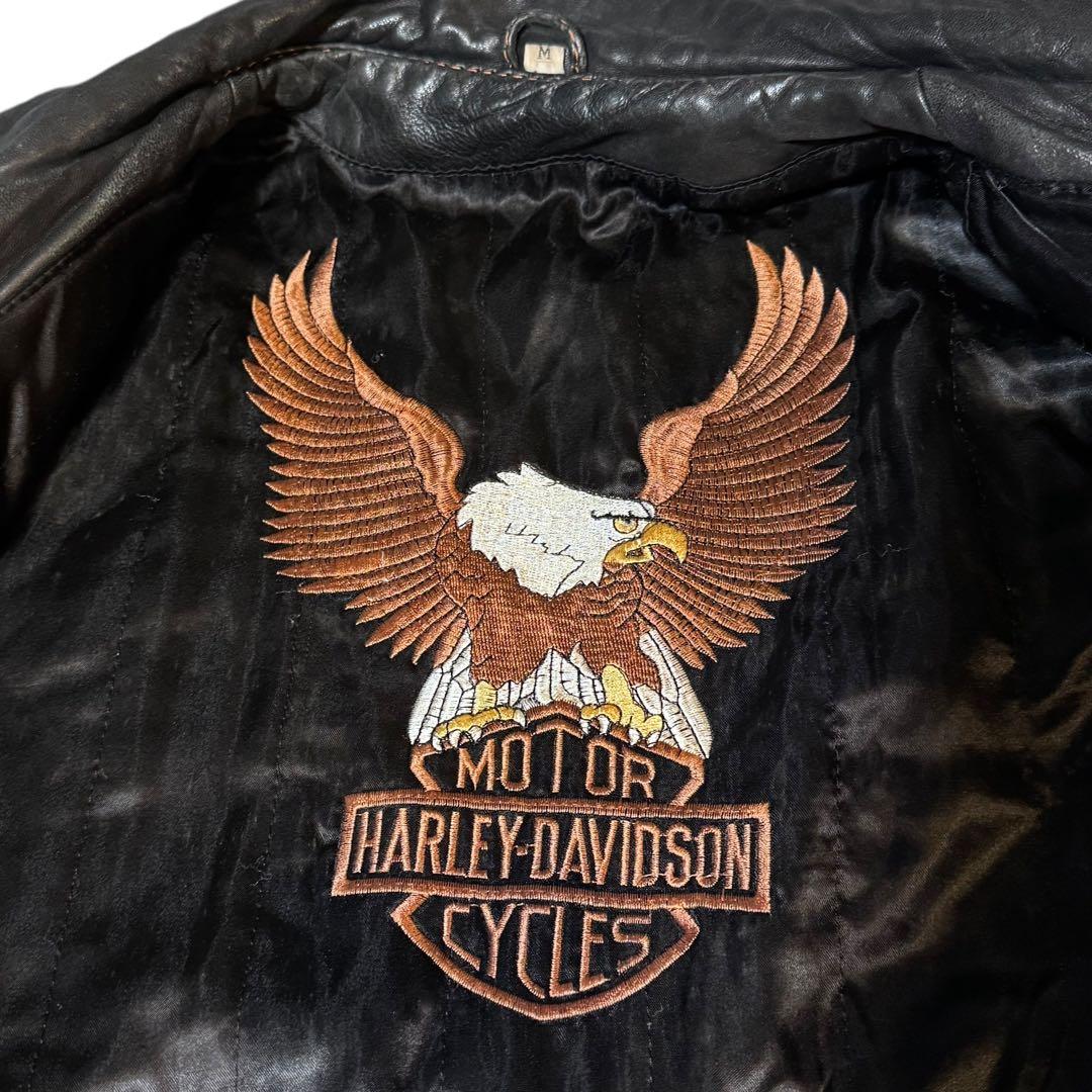 HARLEY-DAVIDSON ブラック レザージャケット カーコート M 刺繍
