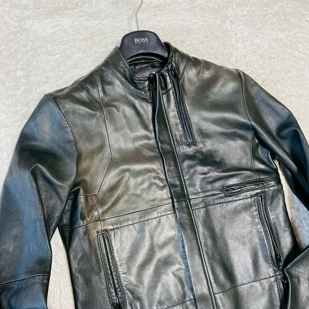 美品　G-STAR RAW　シングルライダースジャケット　M　牛革　ブラック