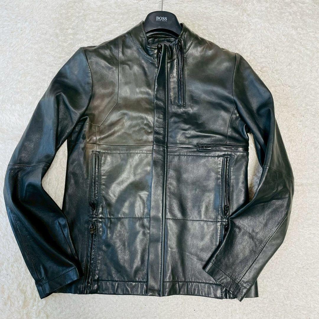 美品　G-STAR RAW　シングルライダースジャケット　M　牛革　ブラック