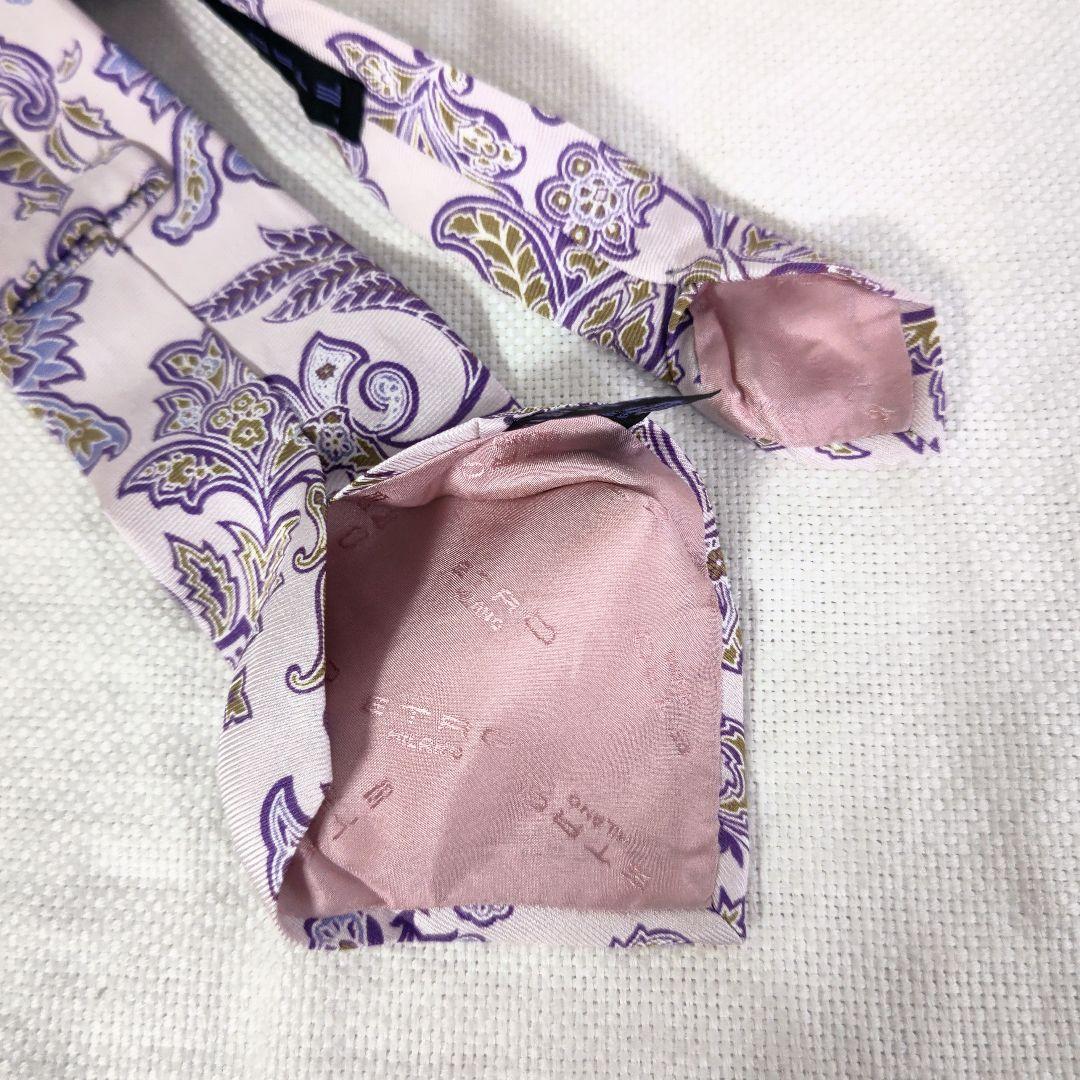 エトロETROペイズリー総柄シルクビジネスネクタイ紫金ラベンダーパープルスーツ